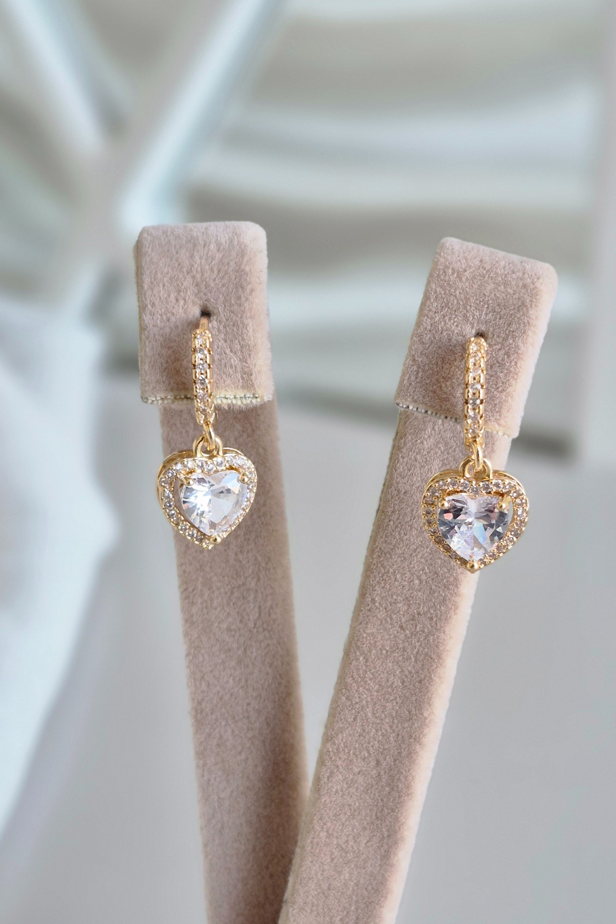 Romantik Kalp Gold Çelik Küpe