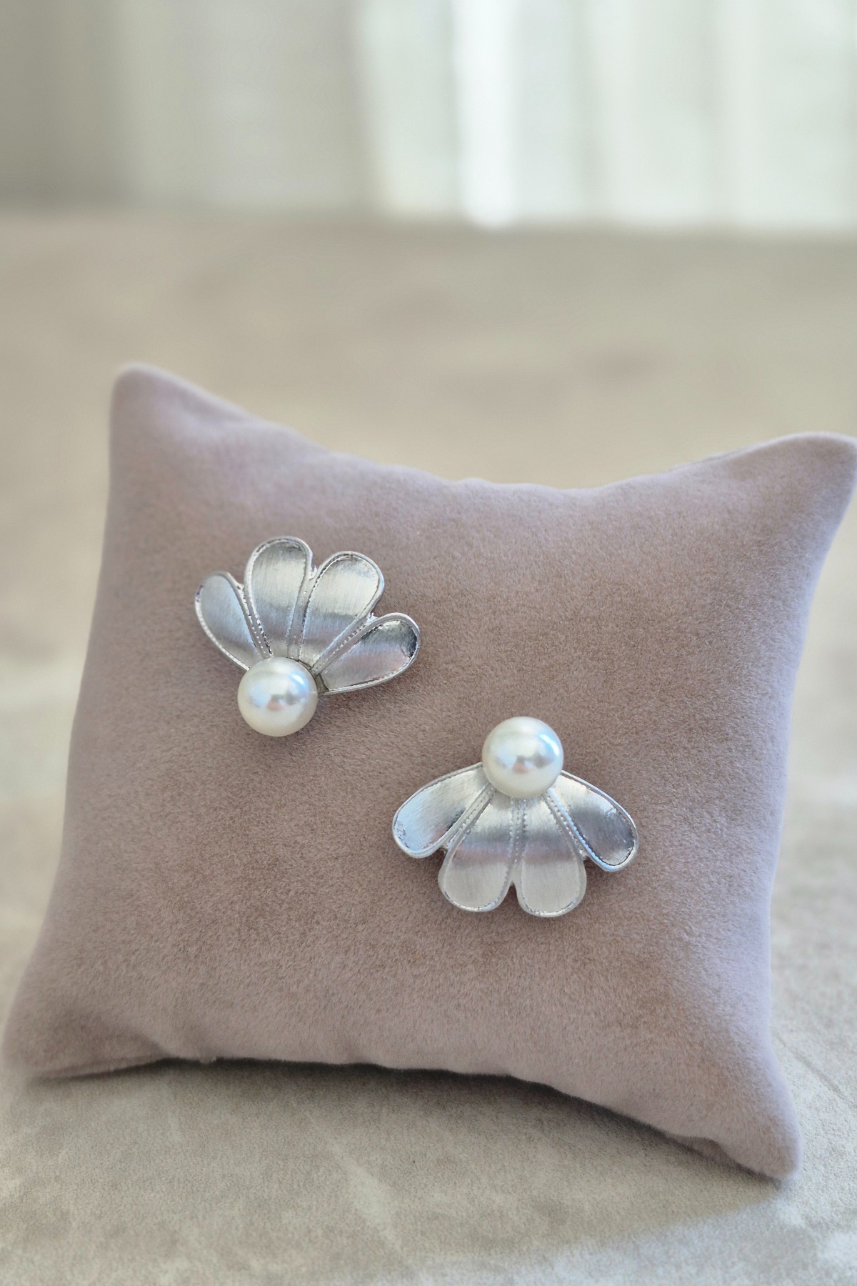 Silver İnci Çiçek Küpe