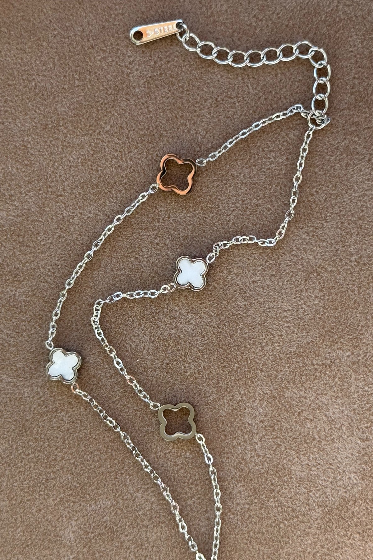 İkili Silver Yonca Detay Çelik Bileklik