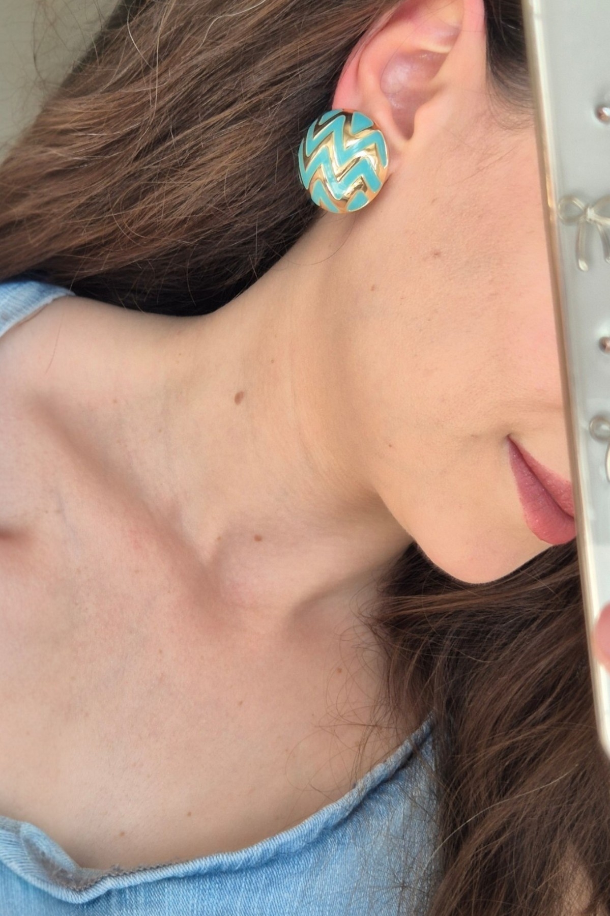 Gold Mavi Tasarım Küpe