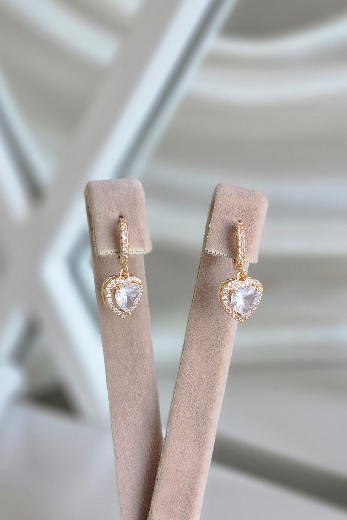 Romantik Kalp Gold Çelik Küpe