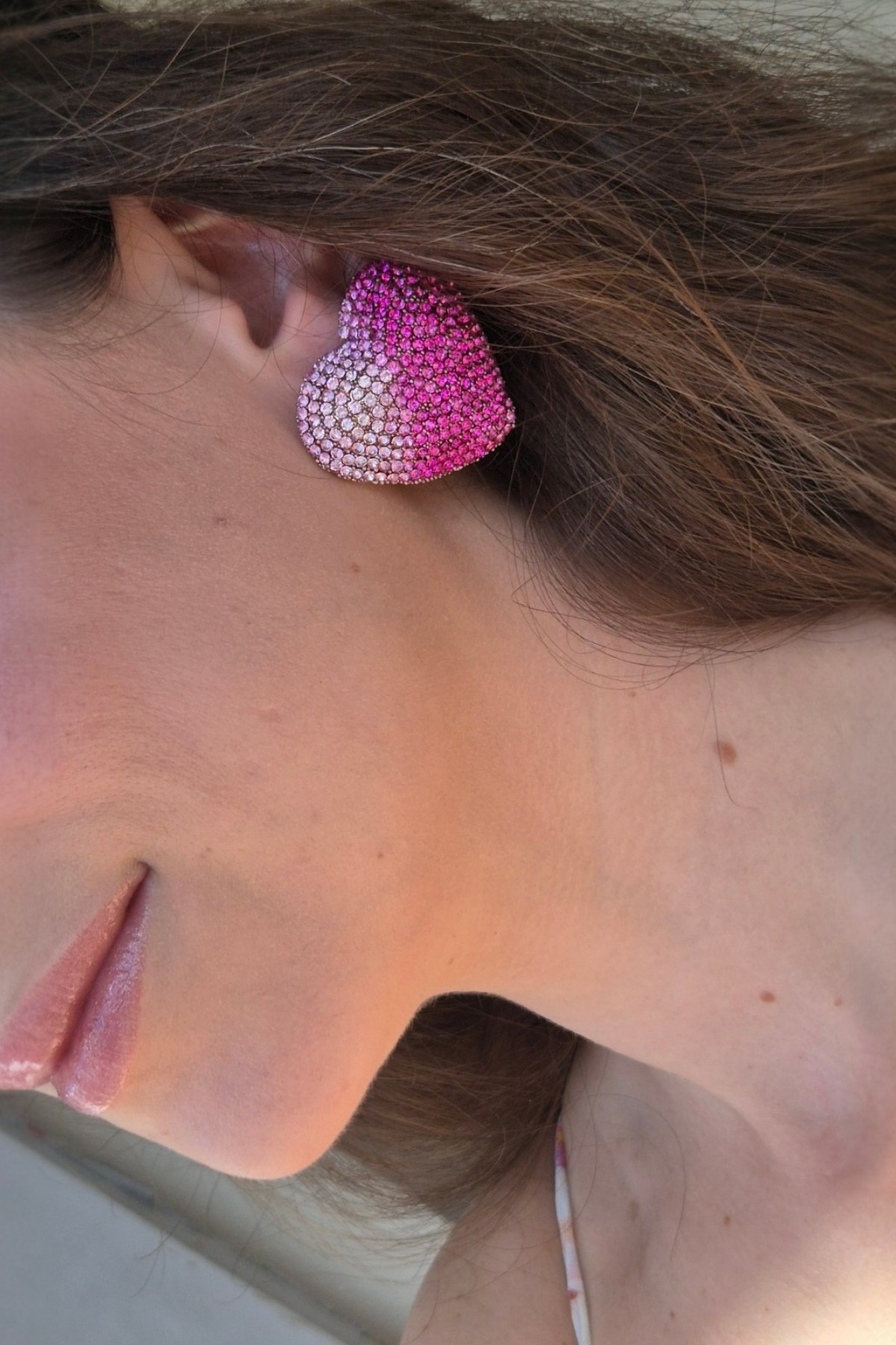 Fleur Pembe Taşlı Kalpli Küpe