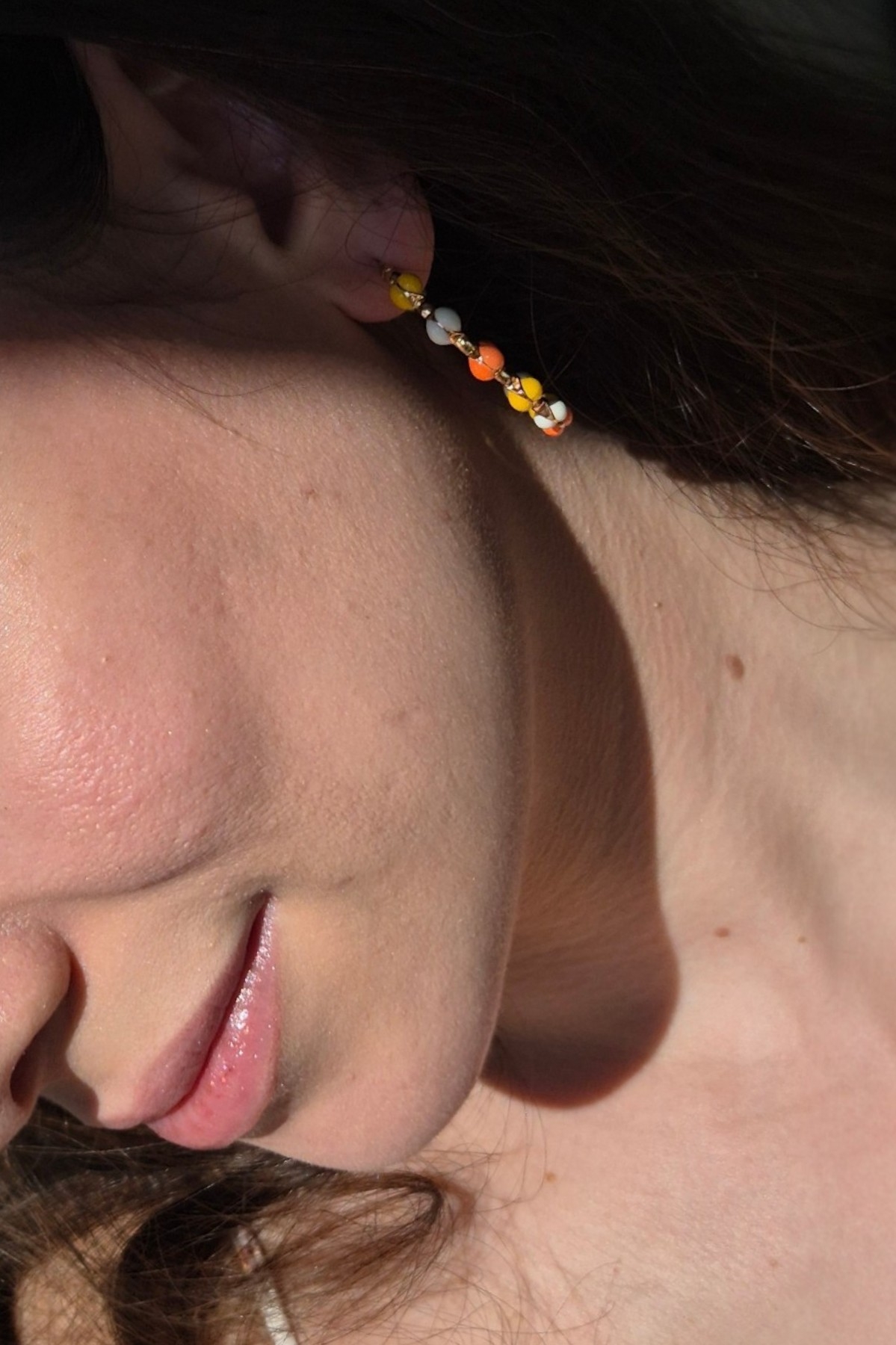 Fleur Turuncu Sarı Renkli Küpe